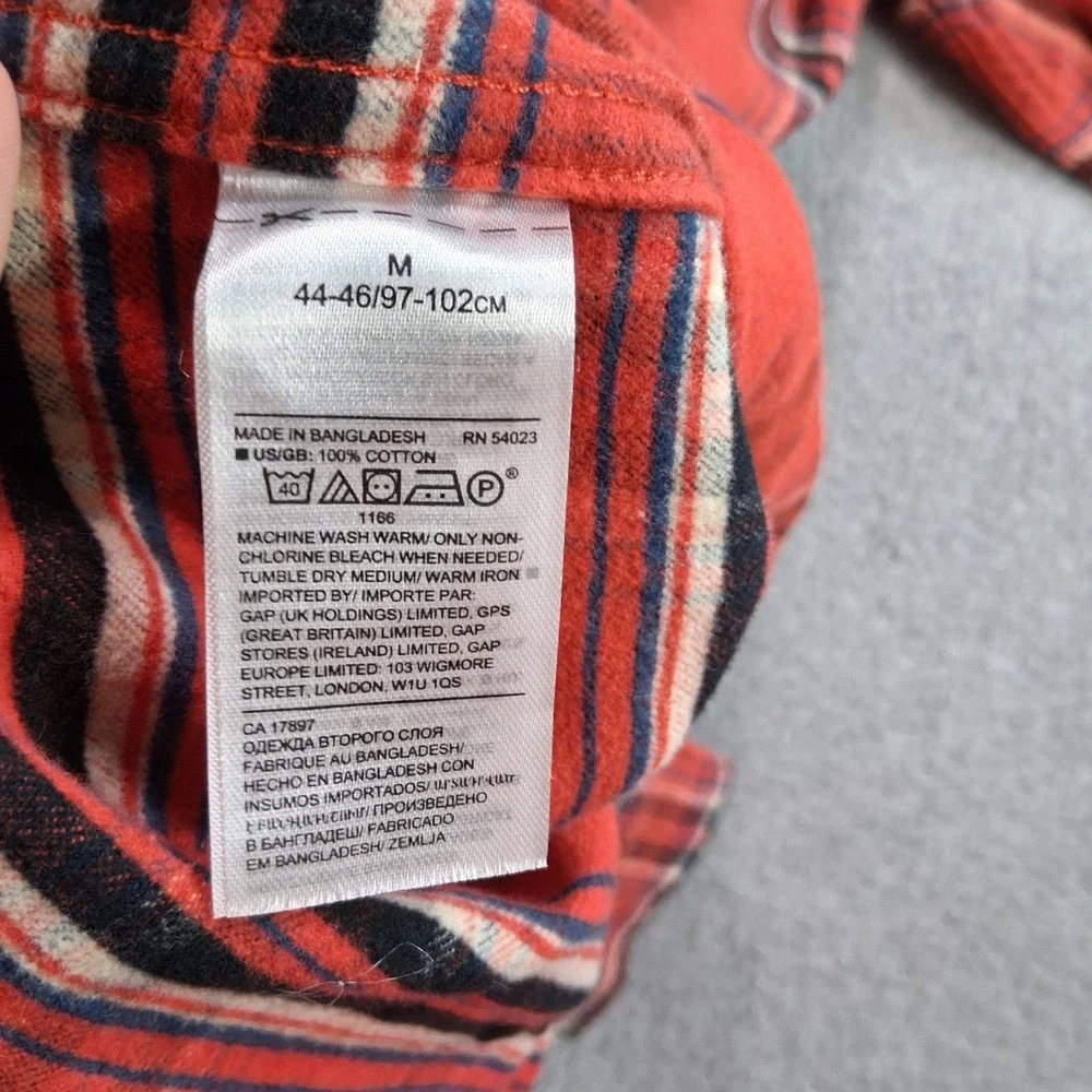 Banana Republic Flannel Shirt Jacket Mens M Red Plaid Flap Pocket Big Button